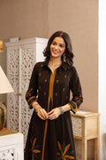 Black Khadi Cotton Printed & Mirror Work Co-Ord Set (2-Piece) - BLACK