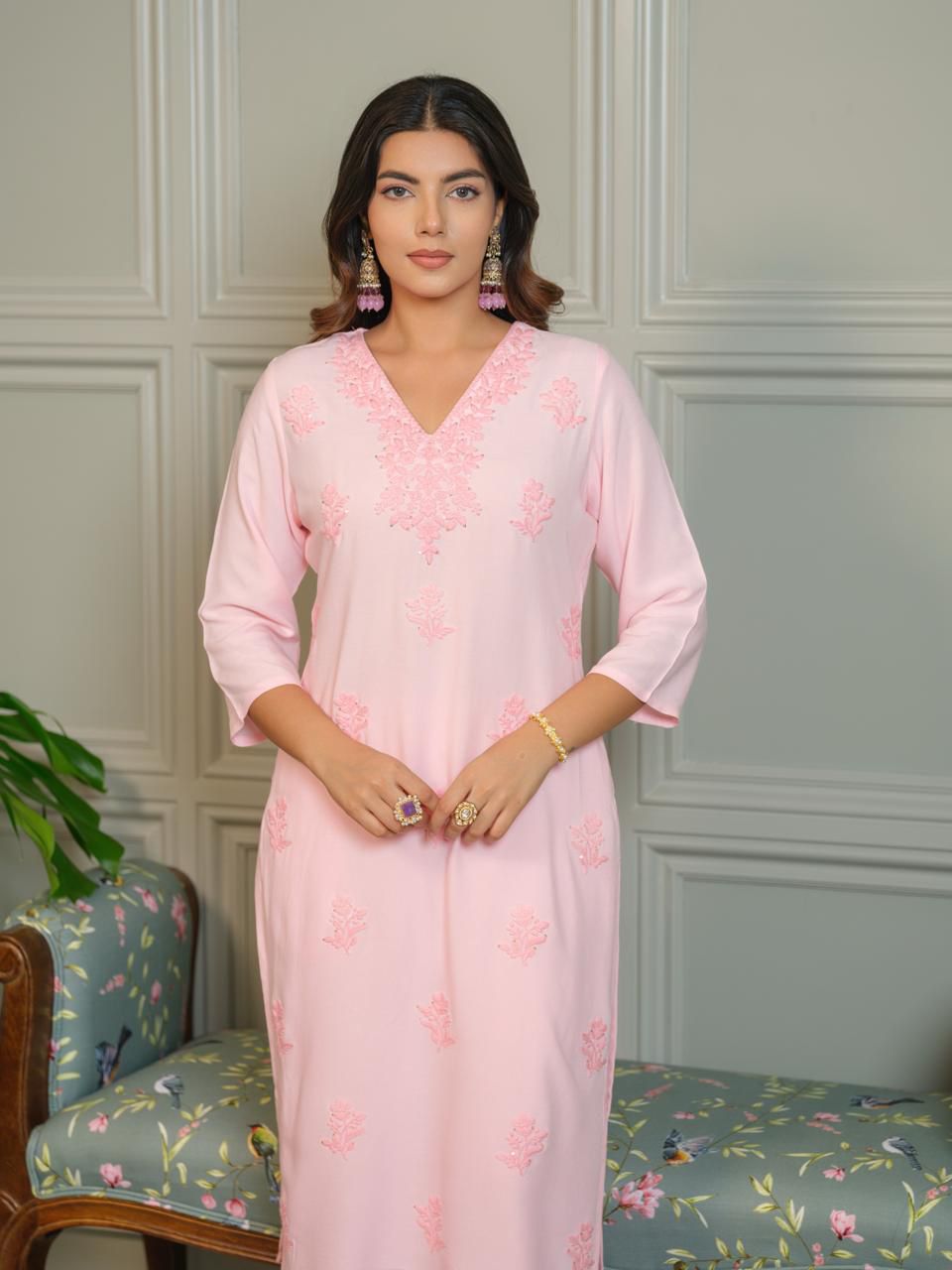 2-Piece Chikankari Co-ord Set – Baby Pink - BABY PINK