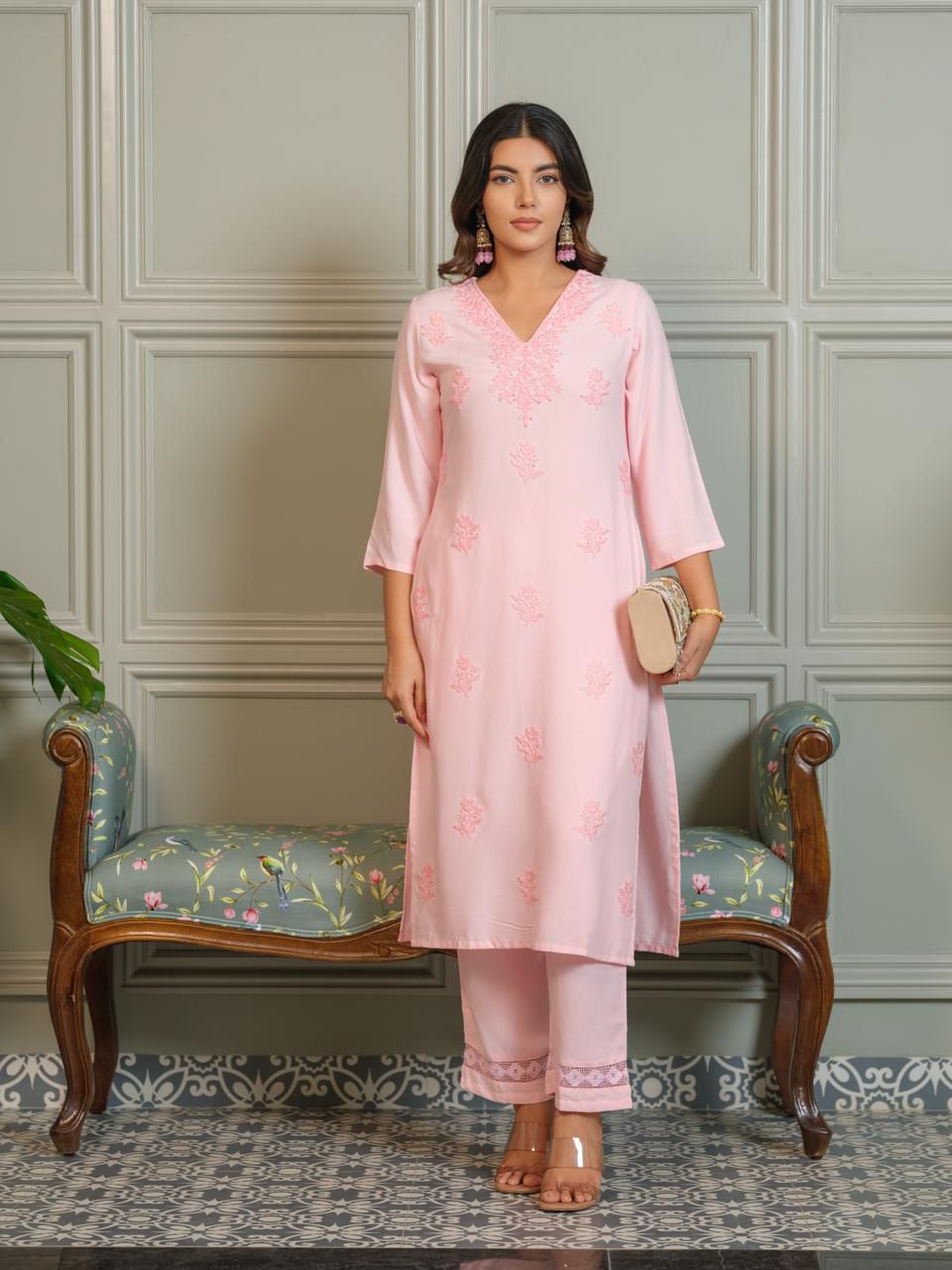 2-Piece Chikankari Co-ord Set – Baby Pink - BABY PINK