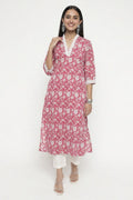 Red Pure Cotton Printed Kurti Pant Co-Ord Set (2-Piece)