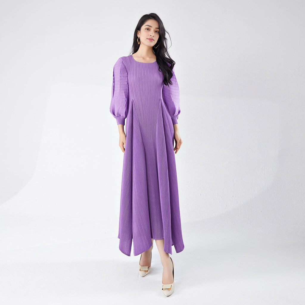 Belleza Pleated Maxi Dress – Elegant Purple Long Dress - PURPLE