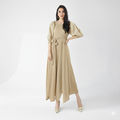 Belleza Pleated Maxi Dress – Elegant Purple Long Dress - BEIGE