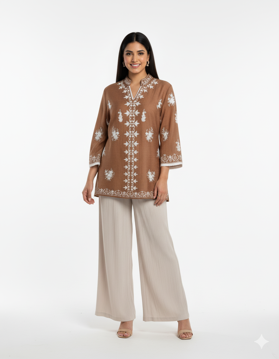 Amara Beige Printed Co-Ord Set with Pockets - BEIGE AND WHITE