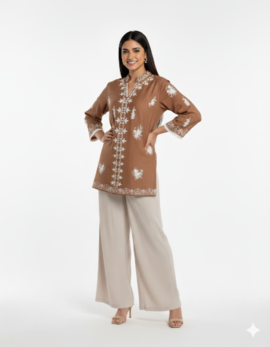 Amara Beige Printed Co-Ord Set with Pockets - BEIGE AND WHITE