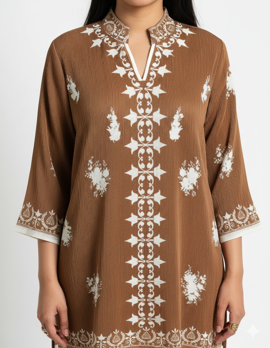 Amara Beige Printed Co-Ord Set with Pockets - BEIGE AND WHITE