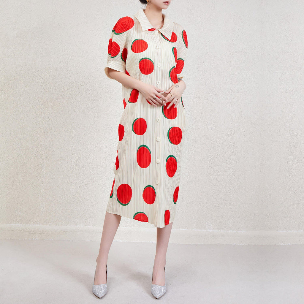 POLKA POP MIDI DRESS - RED